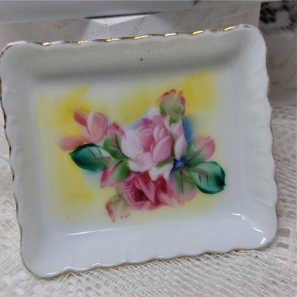 Darling Trinket Box w Tray Vintage Porcelain Flora - Picture 9 of 10